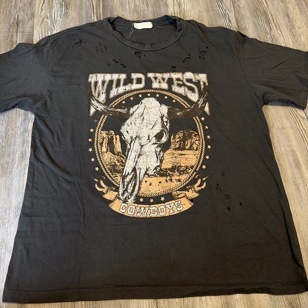 Altar'd State Wild West Cowboys Bull Skull Distressed Graphic T-Shirt
